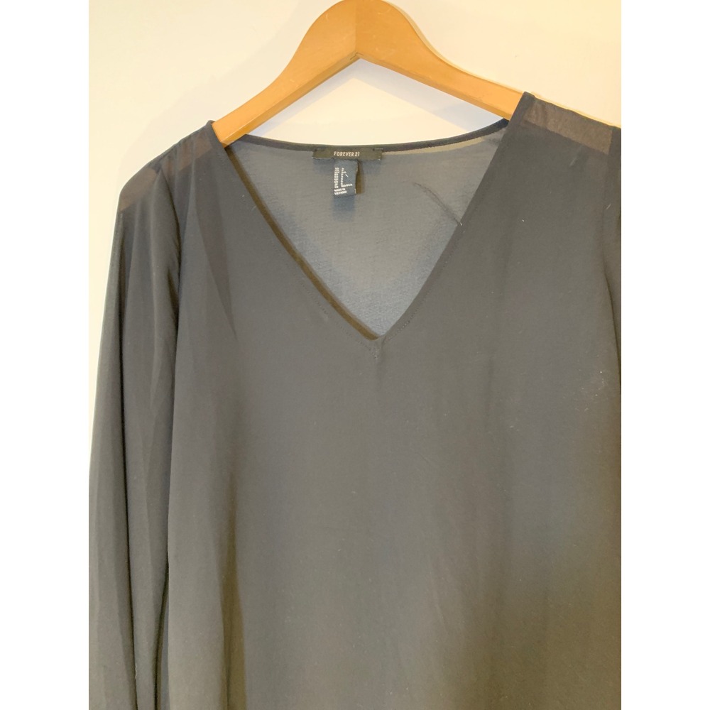 Sheer whimsigoth fairy grunge Top Small Black Chiffon flare sleeve layer Womens‎ - Picture 3 of 7